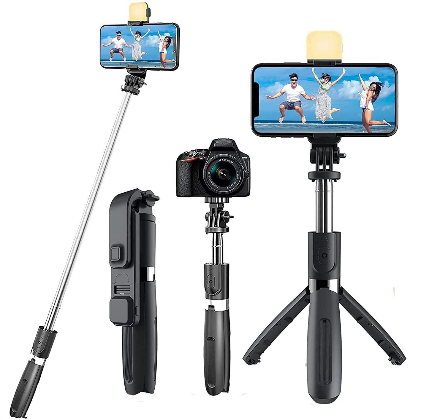 Extendable Flash 3 - in - 1 Selfie Stick Tripod with Bluetooth Remote - My Store