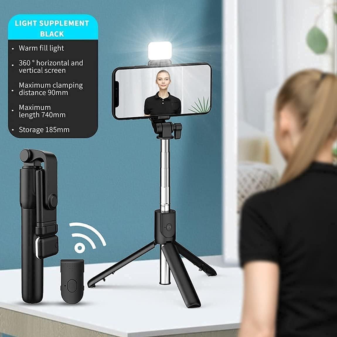 Extendable Flash 3 - in - 1 Selfie Stick Tripod with Bluetooth Remote - My Store