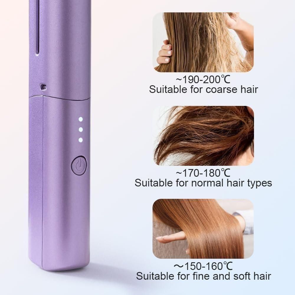 Meneflix Portable Mini Hair Straightener Cordless Rechargeable Mini Adjustable Hair Straightener Hot Comb - My Store