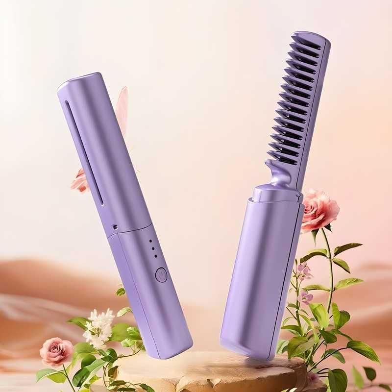Meneflix Portable Mini Hair Straightener Cordless Rechargeable Mini Adjustable Hair Straightener Hot Comb - My Store