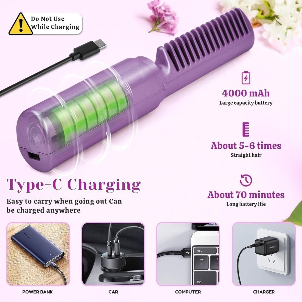Meneflix Portable Mini Hair Straightener Cordless Rechargeable Mini Adjustable Hair Straightener Hot Comb - My Store