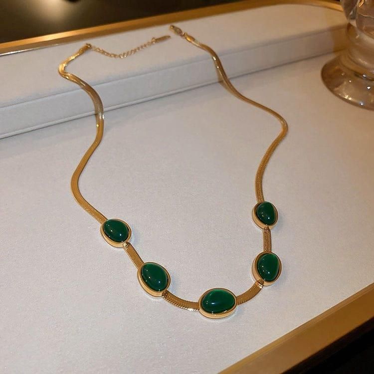 Oval Green Crystal Pendant Necklace Set With Bracelet - My Store